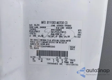 2005 Ford F150 from USA, damaged, VIN 1FTRF12265NB83263